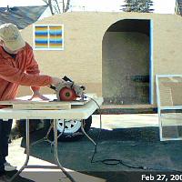  Cutting out the window opening.