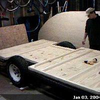  Gluing down the subfloor.